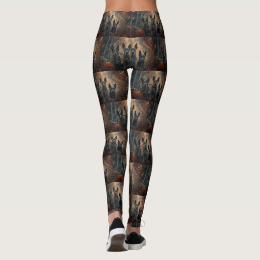 Blauwe heler Halloween nacht Doggy Delight Leggings (Achterkant)