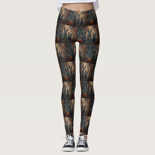 Blauwe heler Halloween nacht Doggy Delight Leggings (Voorkant)