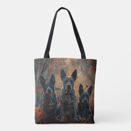Blauwe heler Halloween nacht Doggy Delight Tote Bag (Achterkant)