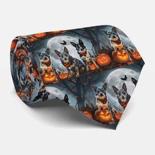Blauwe Heler Halloween Spokenhuis Stropdas (Opgerold)