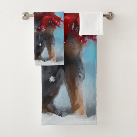 Blauwe heler hond in sneeuw Kerstmis Bad Handdoek (Insitu)
