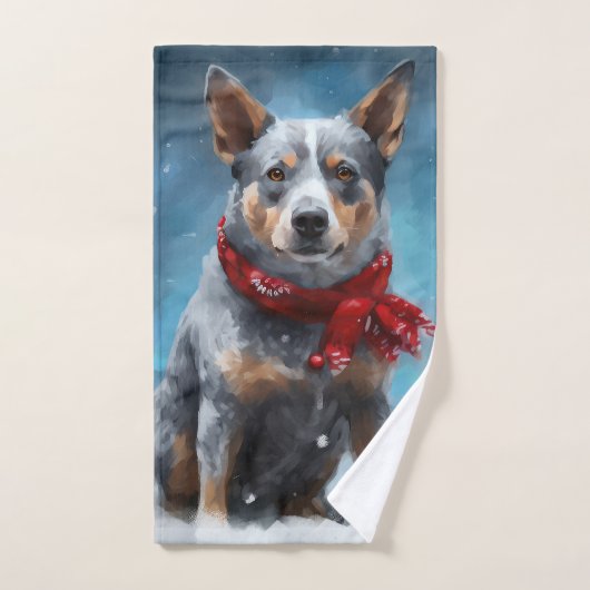 Blauwe heler hond in sneeuw Kerstmis Bad Handdoek (Handdoek)