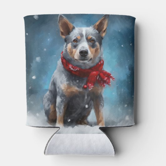 Blauwe heler hond in sneeuw Kerstmis Blikjeskoeler (Achterkant)
