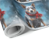 Blauwe heler hond in sneeuw Kerstmis Cadeaupapier (Rol Hoek)