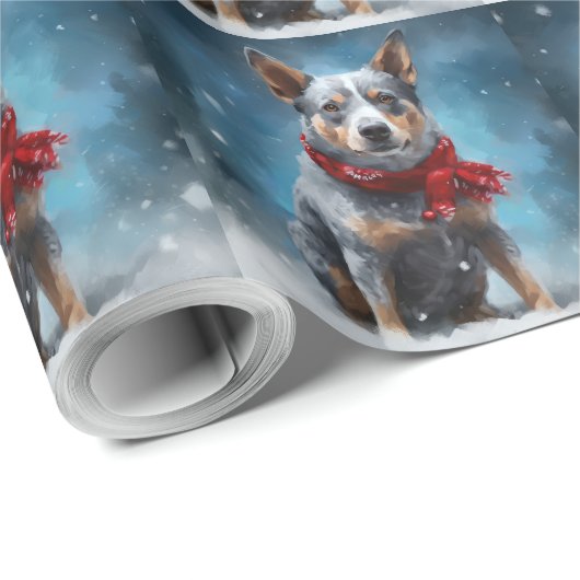 Blauwe heler hond in sneeuw Kerstmis Cadeaupapier (Rol Hoek)