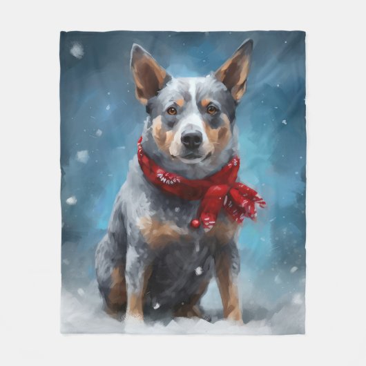 Blauwe heler hond in sneeuw Kerstmis Fleece Deken (Voorkant)