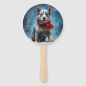 Blauwe heler hond in sneeuw Kerstmis Handwaaier (Achterkant)