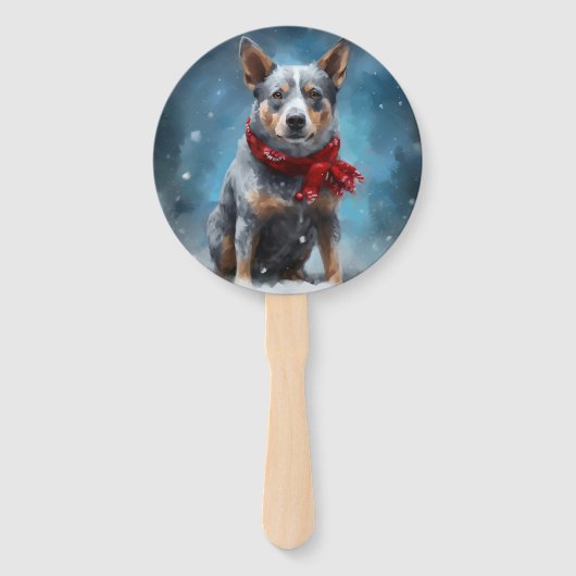 Blauwe heler hond in sneeuw Kerstmis Handwaaier (Achterkant)