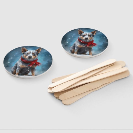 Blauwe heler hond in sneeuw Kerstmis Handwaaier (Niet-gemonteerd)