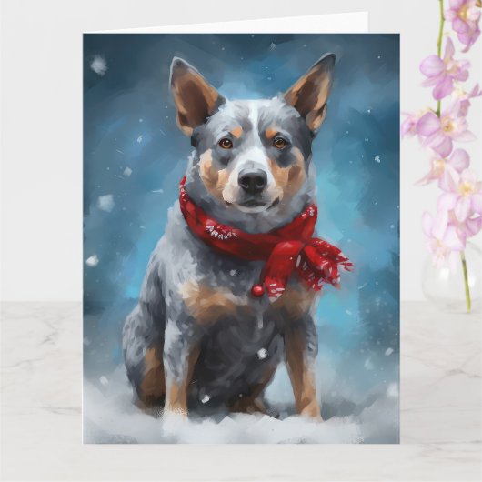 Blauwe heler hond in sneeuw Kerstmis Kaart (Orchidee)