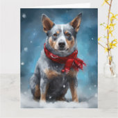 Blauwe heler hond in sneeuw Kerstmis Kaart (Gele Bloem)