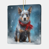 Blauwe heler hond in sneeuw Kerstmis Keramisch Ornament (Links)