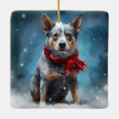 Blauwe heler hond in sneeuw Kerstmis Keramisch Ornament (Achterkant)