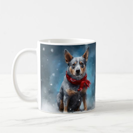 Blauwe heler hond in sneeuw Kerstmis Koffiemok (Links)