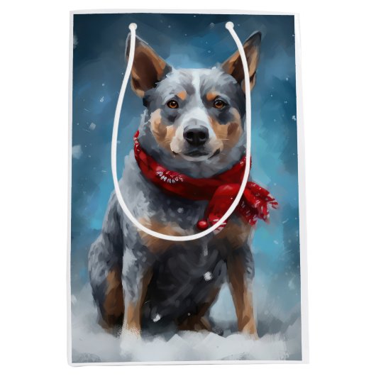 Blauwe heler hond in sneeuw Kerstmis Medium Cadeauzakje (Voorkant)