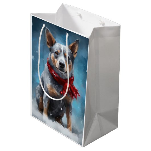 Blauwe heler hond in sneeuw Kerstmis Medium Cadeauzakje (Achterkant Gekanteld)