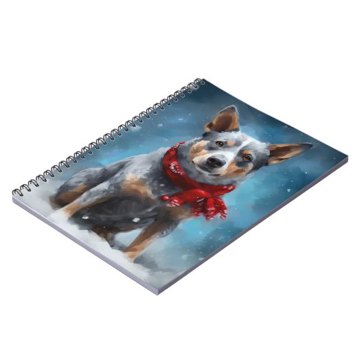 Blauwe heler hond in sneeuw Kerstmis Notitieboek (Linkerzijde)