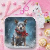 Blauwe heler hond in sneeuw Kerstmis Papieren Bordje (Feest)