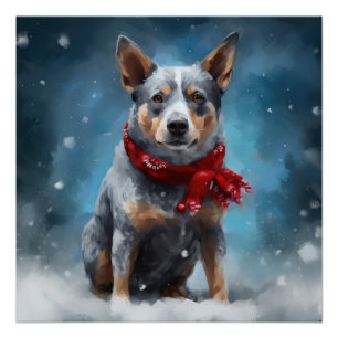 Blauwe heler hond in sneeuw Kerstmis Perfect Poster