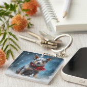 Blauwe heler hond in sneeuw Kerstmis Sleutelhanger (Voorkant Rechts)