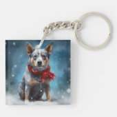 Blauwe heler hond in sneeuw Kerstmis Sleutelhanger (Achterkant)