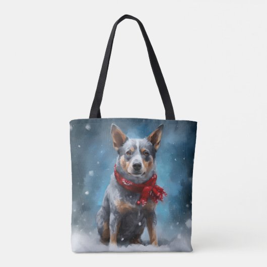 Blauwe heler hond in sneeuw Kerstmis Tote Bag (Achterkant)
