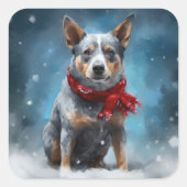Blauwe heler hond in sneeuw Kerstmis Vierkante Sticker (Voorkant)