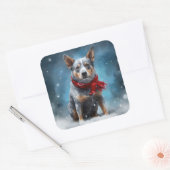 Blauwe heler hond in sneeuw Kerstmis Vierkante Sticker (Envelop)