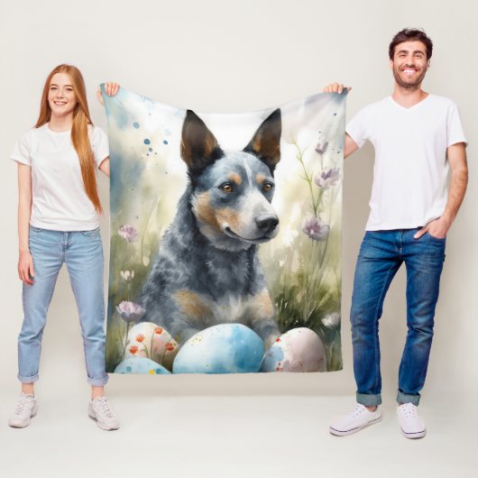 Blauwe heler hond met paaseieren vakantie fleece deken (In situ)