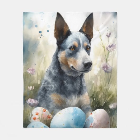 Blauwe heler hond met paaseieren vakantie fleece deken (Voorkant)