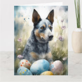 Blauwe heler hond met paaseieren vakantie kaart (Voorkant)