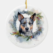 Blauwe heler Kerstkrans feestelijke pup Keramisch Ornament (Achterkant)
