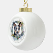 Blauwe heler Kerstkrans feestelijke pup Keramische Bal Ornament (Rechts)