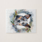 Blauwe heler Kerstkrans feestelijke pup Legpuzzel (Horizontaal)