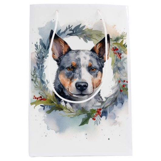 Blauwe heler Kerstkrans feestelijke pup Medium Cadeauzakje (Voorkant)