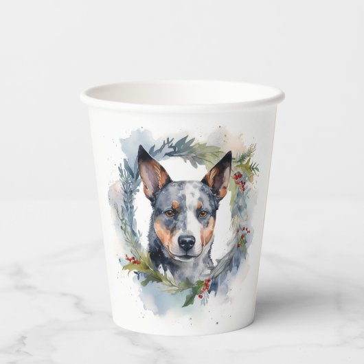 Blauwe heler Kerstkrans feestelijke pup Papieren Bekers (Achterkant)