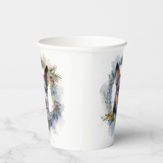 Blauwe heler Kerstkrans feestelijke pup Papieren Bekers (Rechts)