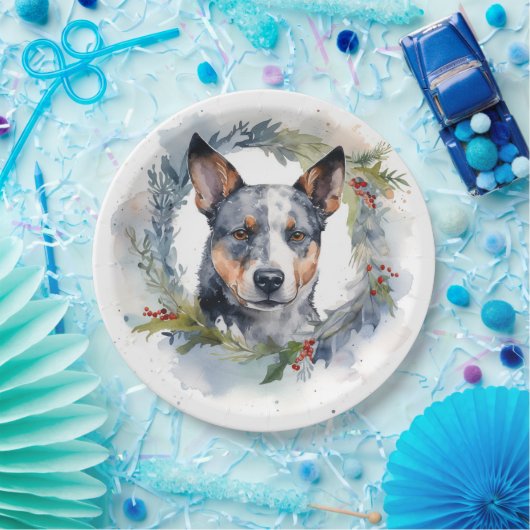 Blauwe heler Kerstkrans feestelijke pup Papieren Bordje (Feest)