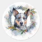 Blauwe heler Kerstkrans feestelijke pup Ronde Sticker (Voorkant)