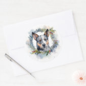 Blauwe heler Kerstkrans feestelijke pup Ronde Sticker (Envelop)