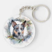 Blauwe heler Kerstkrans feestelijke pup Sleutelhanger (Achterkant)