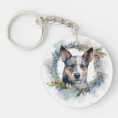 Blauwe heler Kerstkrans feestelijke pup Sleutelhanger (Voorkant)