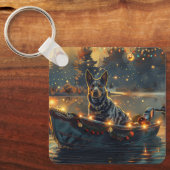 Blauwe Heler Kerstmis Festive Reis Sleutelhanger (Voorkant)