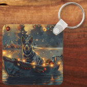 Blauwe Heler Kerstmis Festive Reis Sleutelhanger (Achterkant)