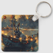 Blauwe Heler Kerstmis Festive Reis Sleutelhanger (Achterkant)