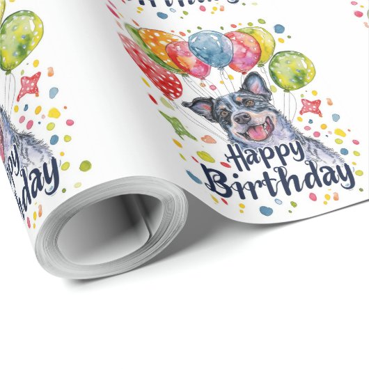 Blauwe heler met ballonnen cadeaupapier (Rol Hoek)