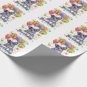 Blauwe heler met ballonnen cadeaupapier (Hoek)