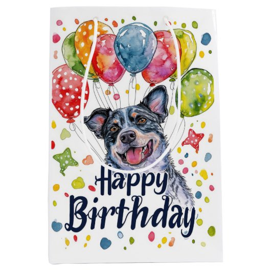 Blauwe heler met ballonnen medium cadeauzakje (Voorkant)