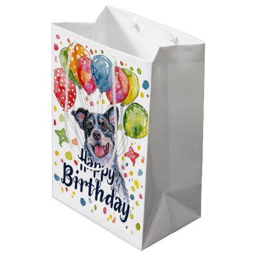 Blauwe heler met ballonnen medium cadeauzakje (Achterkant Gekanteld)