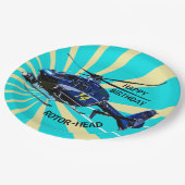 Blauwe helikopter papieren bordje (Gekanteld)